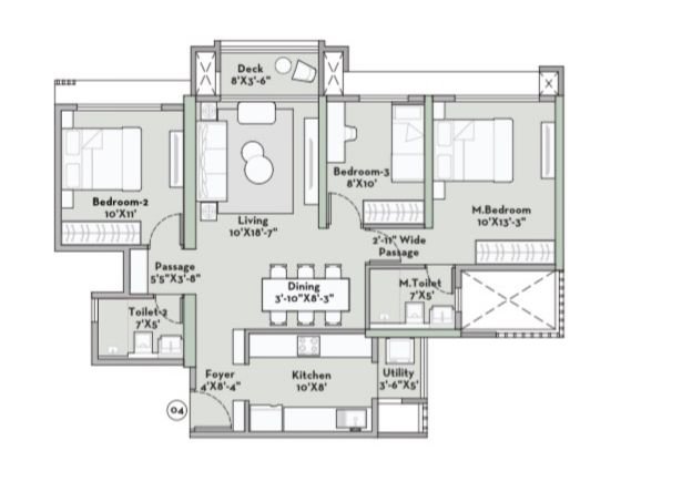 2 BHK Premium floor plan at Prestige Garden Trails Mira Road Dahisar